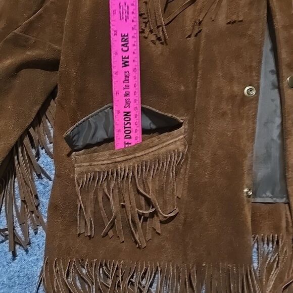 VTG Leather Suede Fringe Jacket Sz44 Montgomery Ward Snap Western Hippie Cowboy - Picture 9 of 13